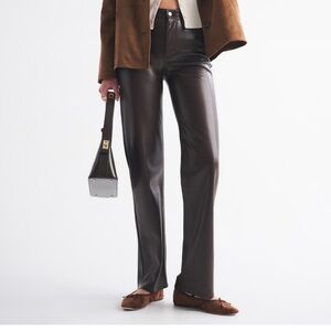 Abercrombie & Fitch Ultra High Rise ‘90s Straight Brown Vegan Leather Pants